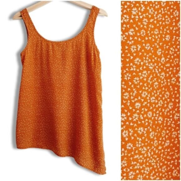 CLUB MONACO 100% Silk Asymmetrical Hem Tank Top Ditsy Floral Sz S - Picture 1 of 10